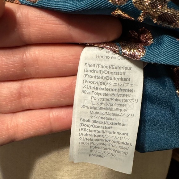 Women’s J. Crew Cherry Blossom Metallic Jacquard Top Short Sleeve Spruce Multi - Picture 4 of 6